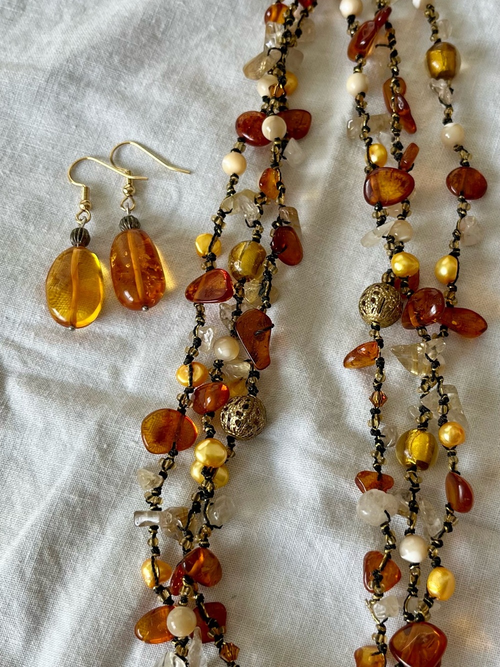 Baltic amber 3 strand necklace and earrings set 18”